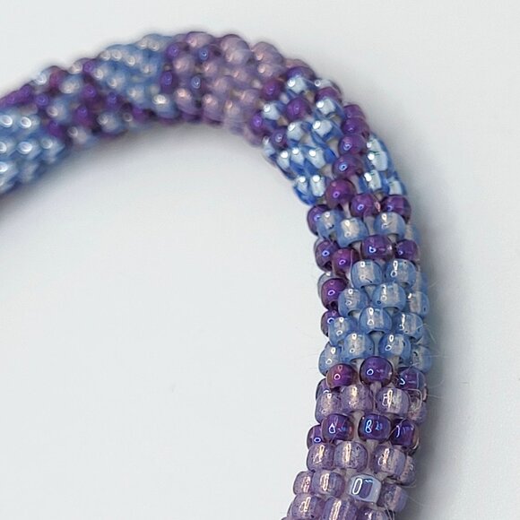Purple & Blue AB Seed Bead Bangle Bracelet 7.25" - Picture 2 of 5